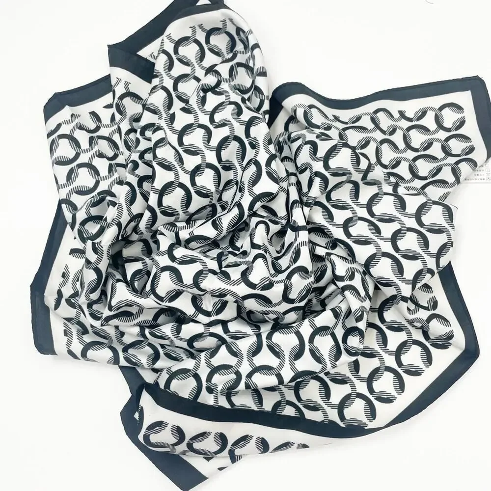 2/$30 NEW White Black Square Printed Silky Fashion Scarf Geometric Chain Links
